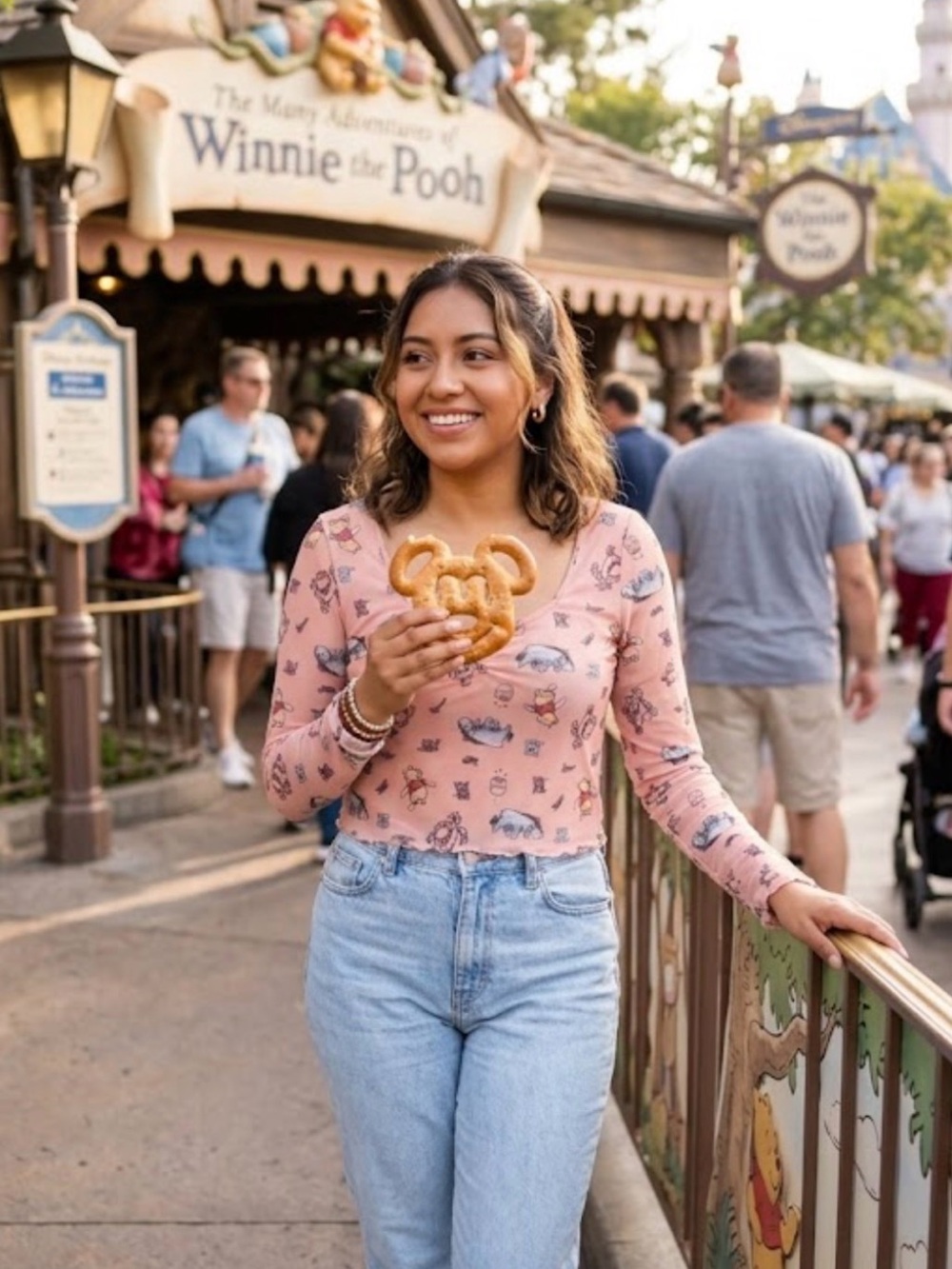Disney Pink Sheer  Top with Winnie the Pooh Print